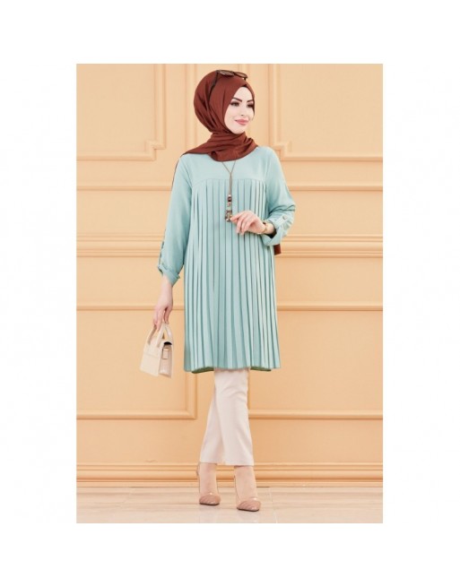 Tunique plissée style habillé pour femme (Tenue élégante pour hijab) - Couleur menthe Tunique plissée style habillé pour femme (Tenue élégante pour hijab) - Couleur menthe