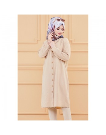 Tunique longue pour femme - Chemise boutonnée ample (Vetement mastour pour hijab)- Couleur beige 