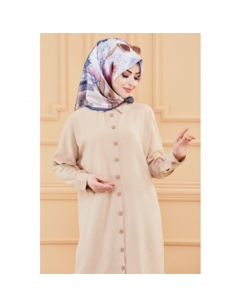 Tunique longue pour femme - Chemise boutonnée ample (Vetement mastour pour hijab)- Couleur beige 