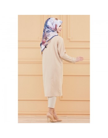 Tunique longue pour femme - Chemise boutonnée ample (Vetement mastour pour hijab)- Couleur beige 