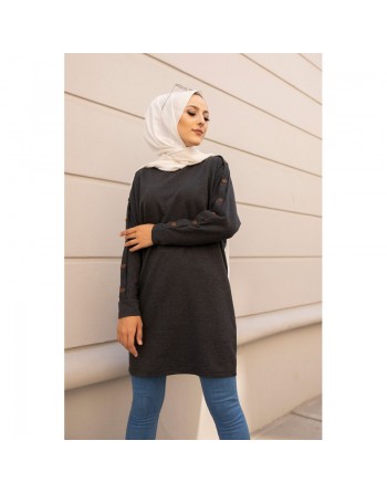 Tunique Casual Style Sweat-shirt (Mode Hijab pour femme) - Couleur gris chiné (Anthracite) 