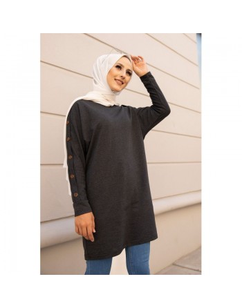 Tunique Casual Style Sweat-shirt (Mode Hijab pour femme) - Couleur gris chiné (Anthracite) 