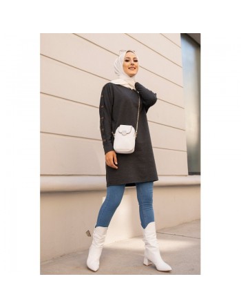 Tunique Casual Style Sweat-shirt (Mode Hijab pour femme) - Couleur gris chiné (Anthracite) 