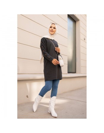 Tunique Casual Style Sweat-shirt (Mode Hijab pour femme) - Couleur gris chiné (Anthracite) 