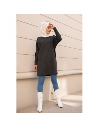 Tunique Casual Style Sweat-shirt (Mode Hijab pour femme) - Couleur gris chiné (Anthracite) 