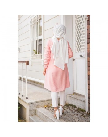 Tunique ample évasée boutonnée pour femme (Nouveauté Mode Musulmane) - Couleur rose poudré 