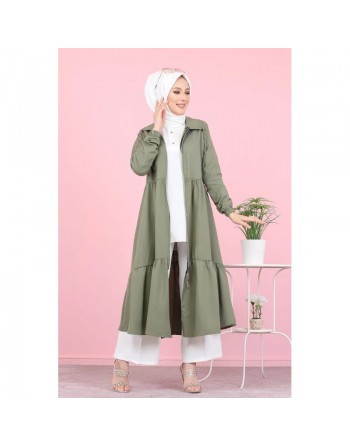 Veste zippée légère mi longue (Vetement ample pour femme voilée) - Couleur kaki 