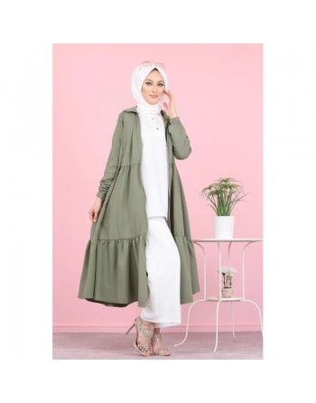 Veste zippée légère mi longue (Vetement ample pour femme voilée) - Couleur kaki 