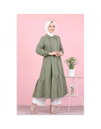 Veste zippée légère mi longue (Vetement ample pour femme voilée) - Couleur kaki 