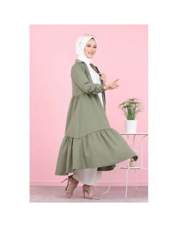 Veste zippée légère mi longue (Vetement ample pour femme voilée) - Couleur kaki 