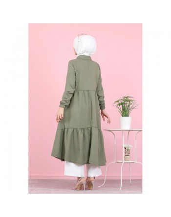 Veste zippée légère mi longue (Vetement ample pour femme voilée) - Couleur kaki 