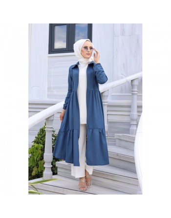 Veste zippée légère mi longue (Tenue ample pour femme voilée) - Couleur bleue pétrole 