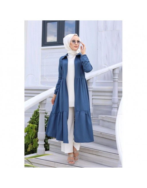 Veste zippée légère mi longue (Tenue ample pour femme voilée) - Couleur bleue pétrole 