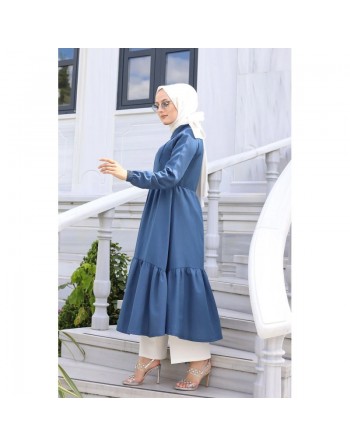 Veste zippée légère mi longue (Tenue ample pour femme voilée) - Couleur bleue pétrole 