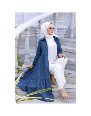 Veste zippée légère mi longue (Tenue ample pour femme voilée) - Couleur bleue pétrole 