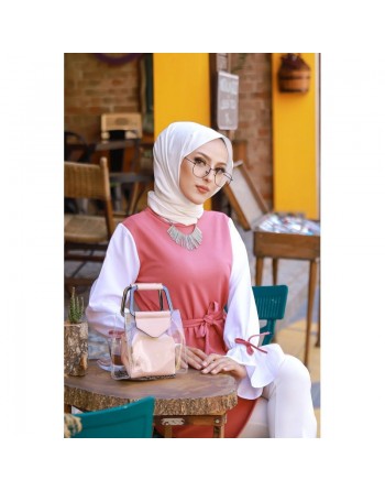 Tunique à volants (Vetement Hijab pour femme voilée) - Couleur framboise et blanc 