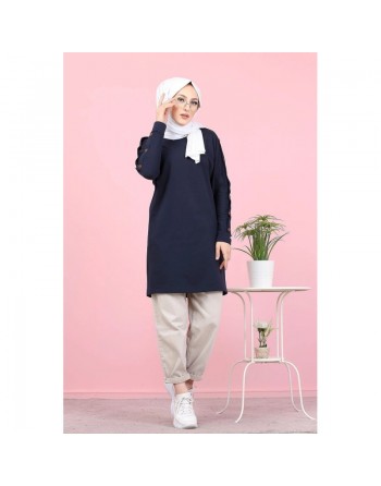 Tunique Casual Style Sweat-shirt pour femme (Modeste Fachion) - Couleur bleue marine 
