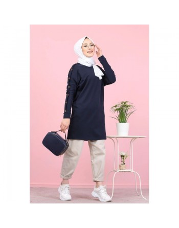 Tunique Casual Style Sweat-shirt pour femme (Modeste Fachion) - Couleur bleue marine 