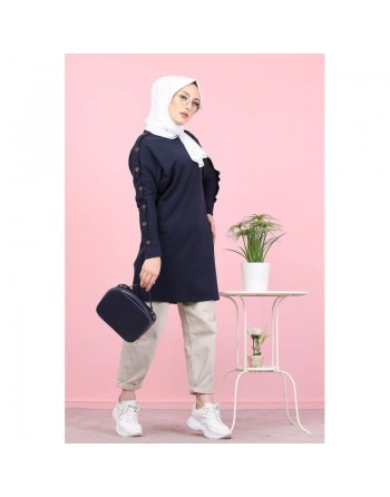 Tunique Casual Style Sweat-shirt pour femme (Modeste Fachion) - Couleur bleue marine 