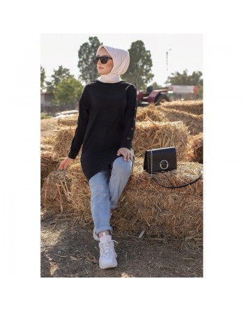 Tunique Casual Style Sweat-shirt (Mode Hijab pour femme) - Couleur noire 