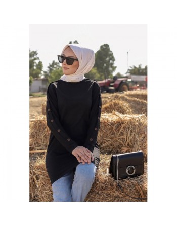 Tunique Casual Style Sweat-shirt (Mode Hijab pour femme) - Couleur noire 