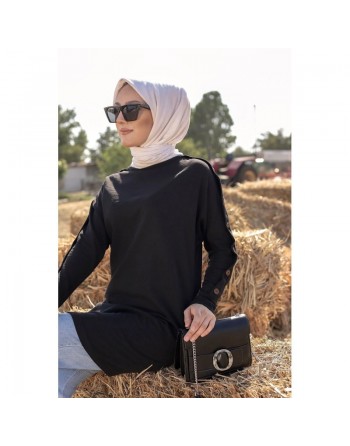 Tunique Casual Style Sweat-shirt (Mode Hijab pour femme) - Couleur noire 