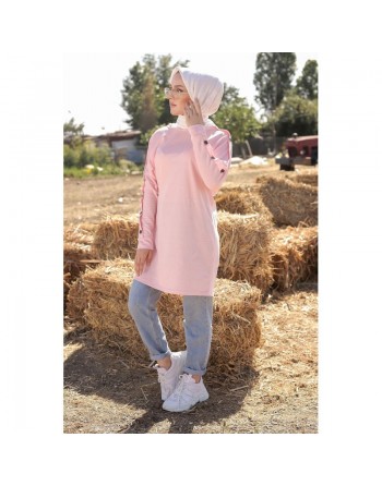 Tunique Casual Style Sweat-Shirt pour femme (Tenue Hijab moderne) - Couleur Rose poudré 