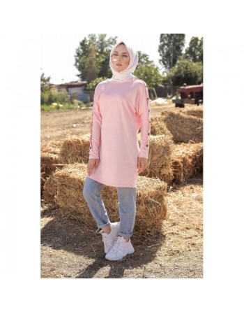 Tunique Casual Style Sweat-Shirt pour femme (Tenue Hijab moderne) - Couleur Rose poudré 