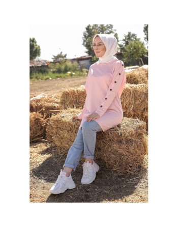 Tunique Casual Style Sweat-Shirt pour femme (Tenue Hijab moderne) - Couleur Rose poudré 