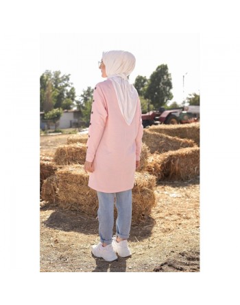 Tunique Casual Style Sweat-Shirt pour femme (Tenue Hijab moderne) - Couleur Rose poudré 