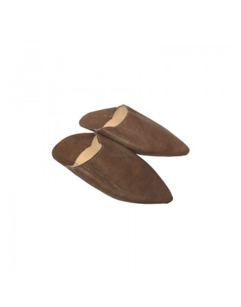Babouches citadines fassi traditionnelles marocaines pour homme en cuir marron simple 