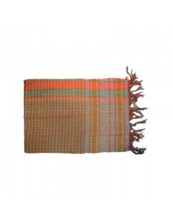Foulard palestinien blanc à carreaux rouge, orange et vert (100% coton) 