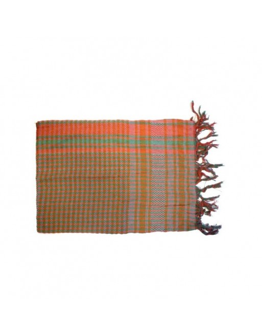 Foulard palestinien blanc à carreaux rouge, orange et vert (100% coton) 