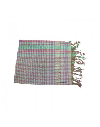 Foulard palestinien blanc à carreaux verts et violets (100% coton) 