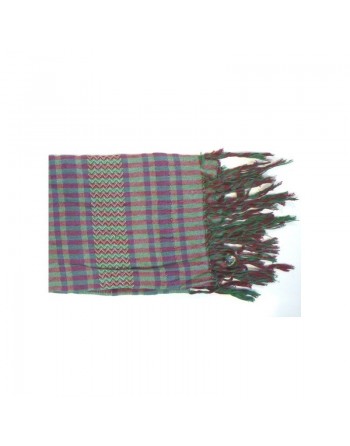 Foulard palestinien blanc à carreaux verts et violets (100% coton) 