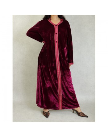 Robe Djellaba longue avec capuche pour femme (Automne Hiver) - Couleur Bordeaux 