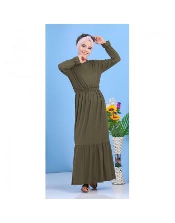 Robe longue décontractée effet strié pour femme - Couleur kaki 