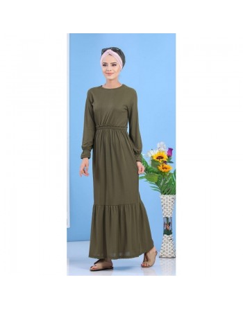 Robe longue décontractée effet strié pour femme - Couleur kaki 