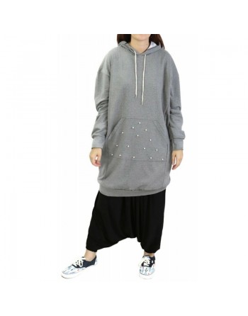 Sweat long perlé pour femme - Couleur gris chiné 