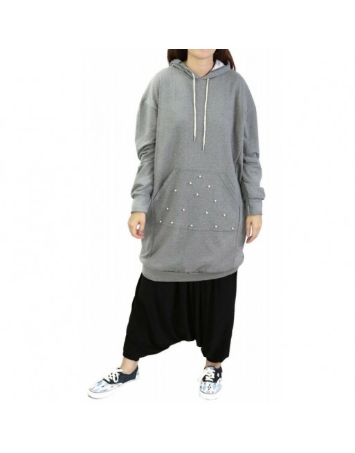 Sweat long perlé pour femme - Couleur gris chiné Sweat long perlé pour femme - Couleur gris chiné