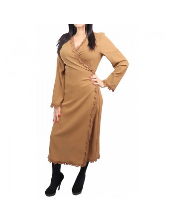 Kimono mi-long brodé de couleur marron caramel 