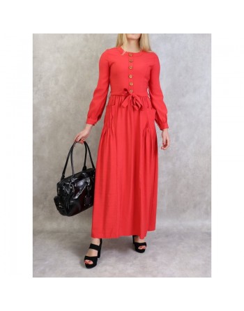 Robe longue boutonnée esprit casual pour femme - Couleur Corail 