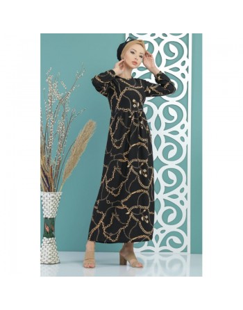 Robe noire décontractée avec imprimés "chaines" pour femme (grandes tailles disponibles) 