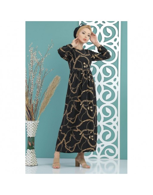 Robe noire décontractée avec imprimés "chaines" pour femme (grandes tailles disponibles) Robe noire décontractée avec imprimés "chaines" pour femme (grandes tailles disponibles)