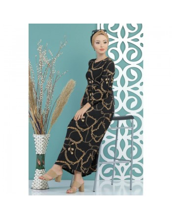 Robe noire décontractée avec imprimés "chaines" pour femme (grandes tailles disponibles) 