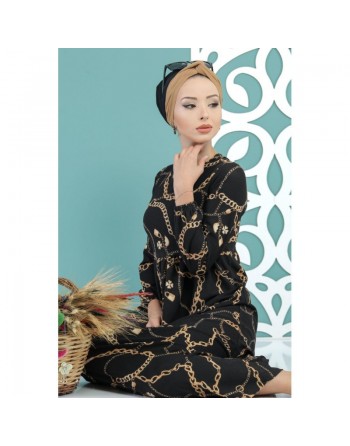 Robe noire décontractée avec imprimés "chaines" pour femme (grandes tailles disponibles) 