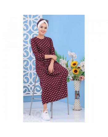 Robe pas cher à pois pour femme - Couleur Aubergine 