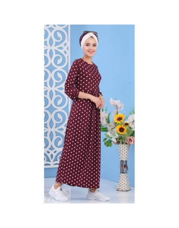 Robe pas cher à pois pour femme - Couleur Aubergine 