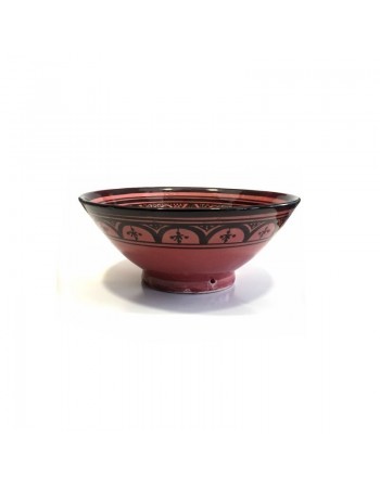 Grand Saladier / Plat creux en poterie peinte et décorée de couleur rouge 