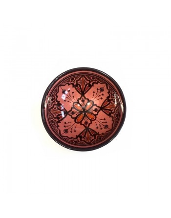 Grand Saladier / Plat creux en poterie peinte et décorée de couleur rouge 